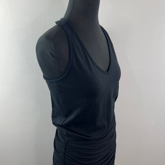 ATHLETA Black Ruched Dress Stretch V-Neck Racerback Tank Casual Size Small S - Picture 7 of 12